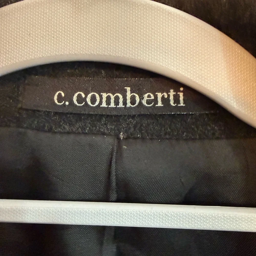 C. Comberti black wool blend coat.